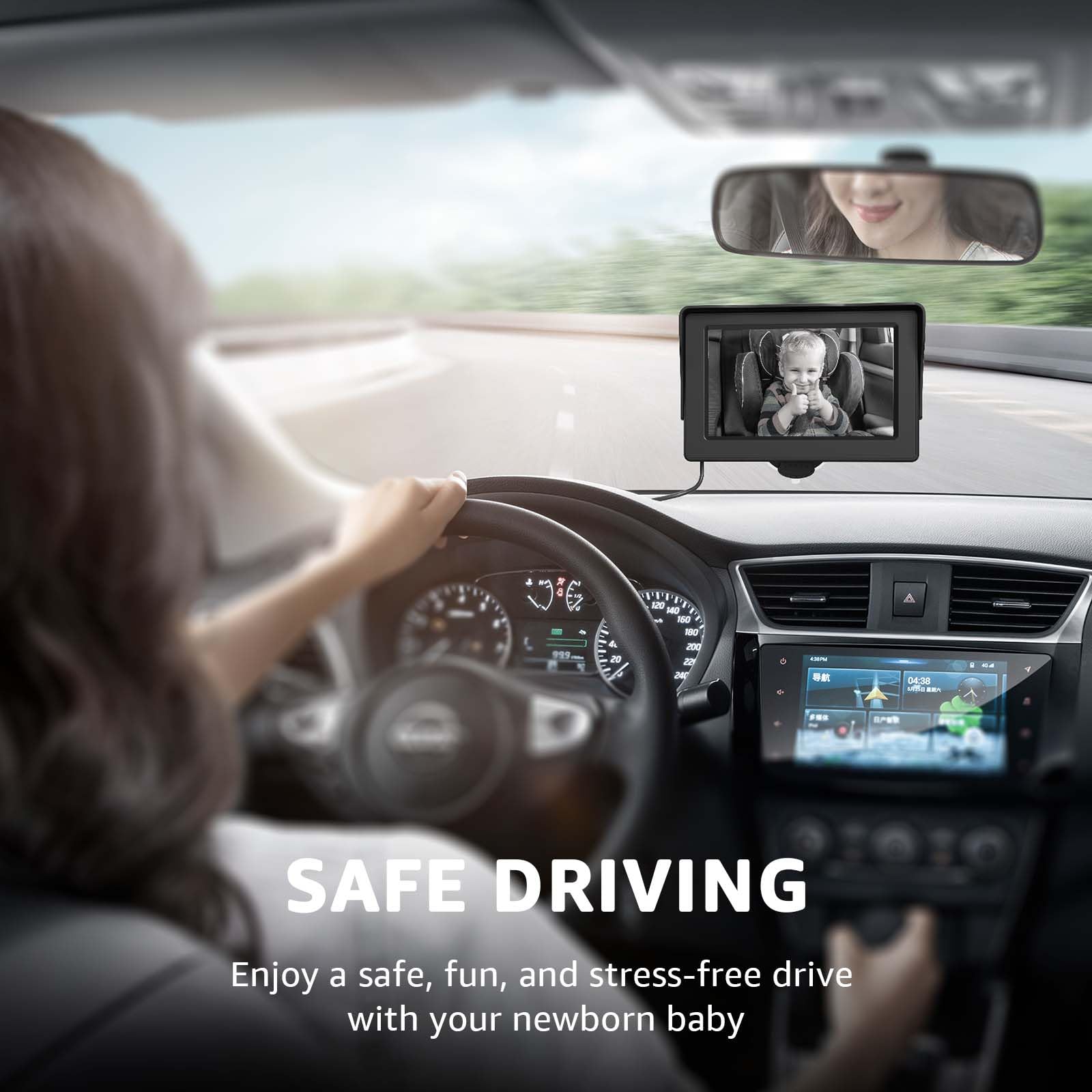 Baby Car Camera, HD Display Baby Car Mirror with Night Vision Feature, 4.3 inch Baby Car Camera with Monitor Wide Clear View, BackSeat Camera Rear Facing to Observe Baby’s Every Move