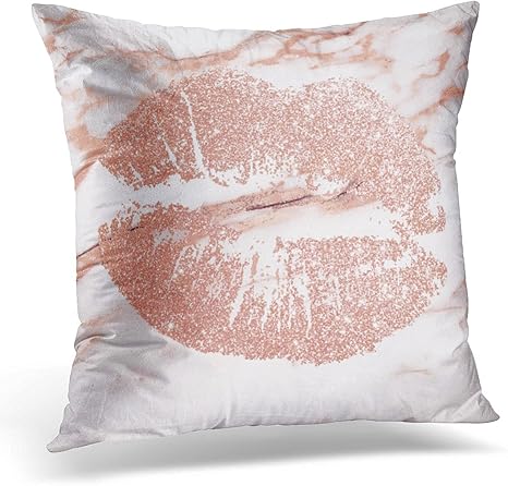 Vanmi Throw Pillow Cover Pink Girly Rose Gold Lips Glitter Blush