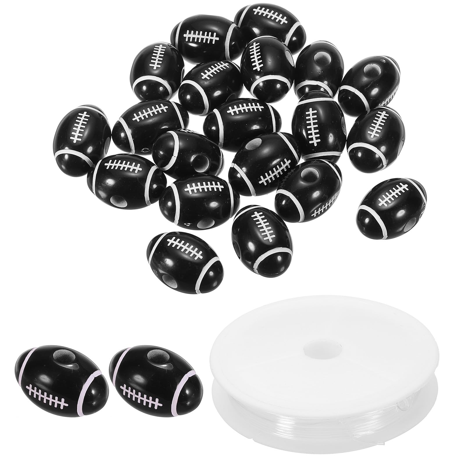 PATIKIL 12mm Acrylic Rugby Beads Bulk, 40 Pack Sports Ball Beads Round Sports Spacer Beads with 4.4 Yard Elastic Rope for DIY Crafts Bracelet Necklace Making, Black — image 1