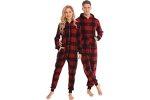 SWOMOG Family Matching Christmas Men/Women/Kids Pjs One Piece Pajamas Soft Fleece Onesie Zip-up Jumpsuit with Pockets Pj