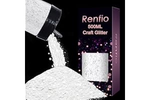 Renfio Pearl White Glitter, 9.7oz/275g Matte White Chunky Glitter for Snowglobe Tumbler,Pastel PET Flake Mixed Fine Powder for Snowglobe Tumbler,Craft,Resin,Festival Decor,Nail,Slime