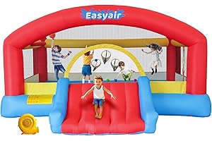 Easyair Inflatable Bounce House for Kids, 14.3 x 12.5 FT Bouncy Castle Jumper Slide with 520W Blower, Basketball Hoop, Throwing Ball Game, Ball Pits, Red
