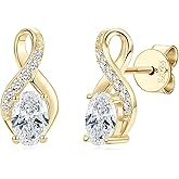 EONFUN Infinity Moissanite Stud Earrings, 1.0cttw D Color 4x6mm Oval Cut Moissanite, 925 Sterling Silver Infinity Love Earrings for Women Birthday Jewelry Gifts