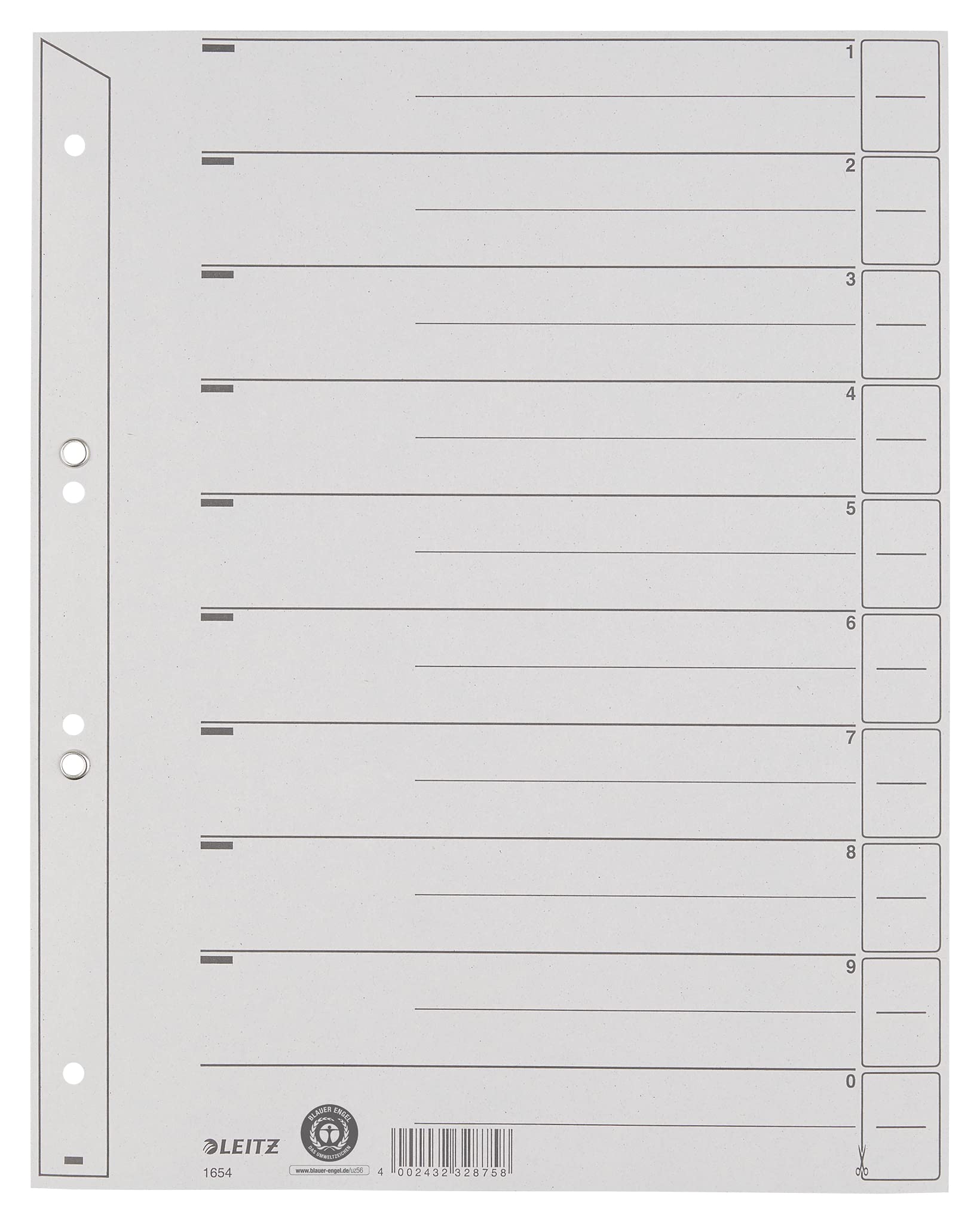 Leitz A4 Card Divider with Eyelet Grey Pack of 100