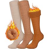 CTHH 3 Pairs Warm Knee High Socks for Women - Thick Cotton Thermal Boot Socks for Hiking, Running, Work, Gifts, Winter