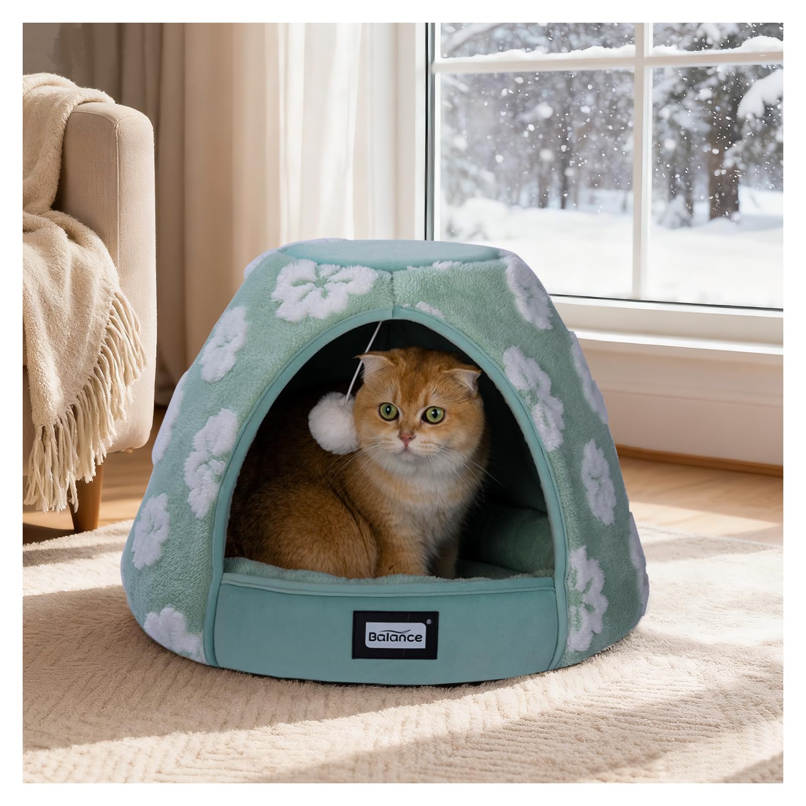 Photo 1 of BALANCE Cat Beds for Indoor Cats, 2-in-1 Cat Bed Cave with Anti-Slip Bottom and Ultra-Soft Plush, Cozy Cats House Tent for Kittens and Small Dogs, 19 Inches, Green