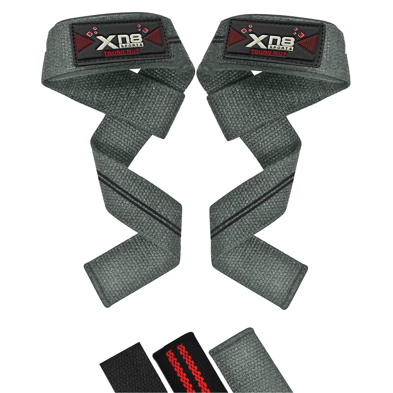 XN8 Weight Lifting Bar Straps Non Slip Padded Wrist Support Great for Powerlifting-Bodybuilding-Gym Workout-Webbing Bar Grips-Deadlifts & Fitness(Grey)