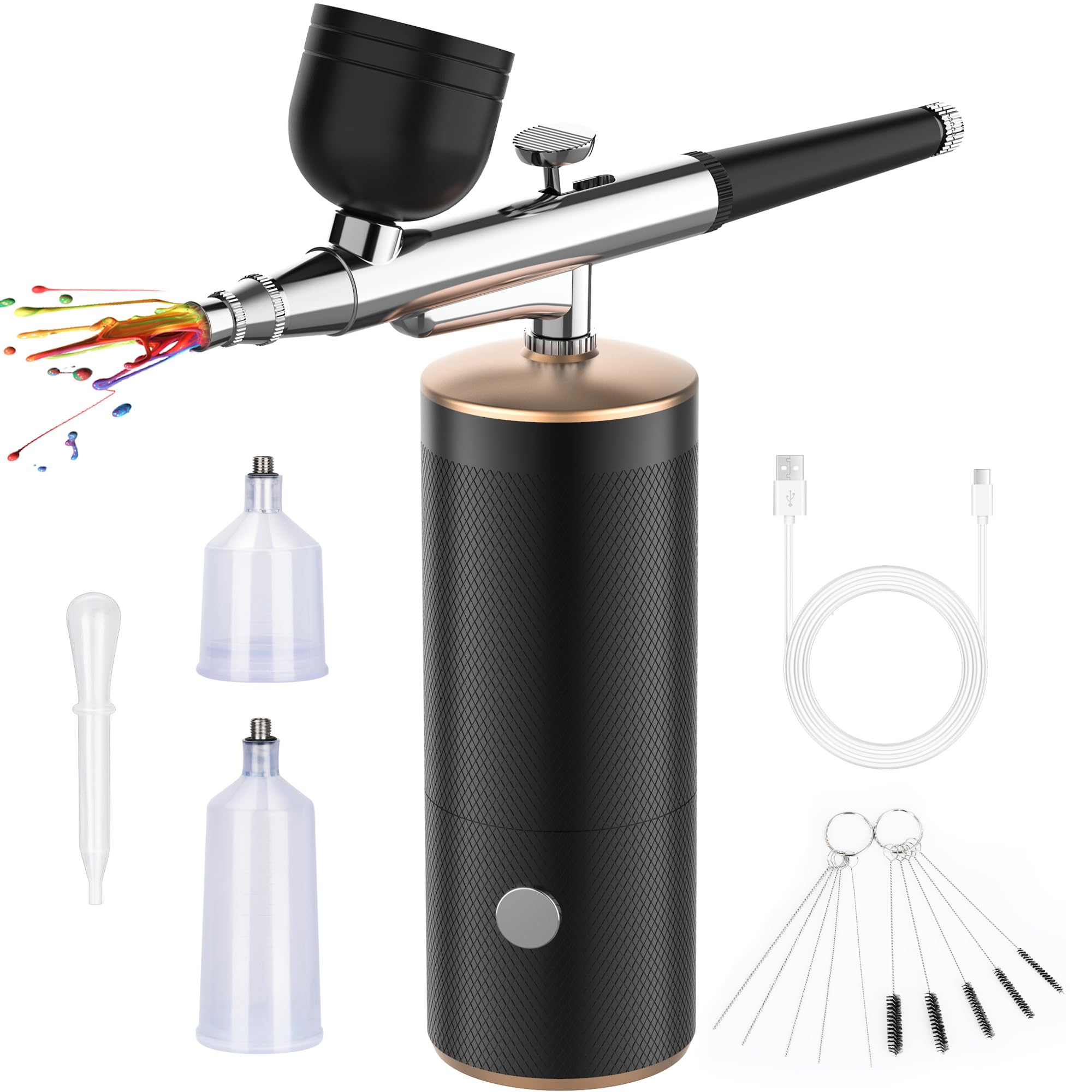 Uthlusty Cordless Airbrush Kit, Airbrush Kit with 0.3mm Tip, Handheld Rechargeable Air Brush with Compressor for Makeup, Nailart, Painting, Cake, Cookie, Model