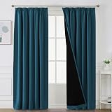 BellaHills 100% Blackout Curtains 2 Panels 90x90 Dark Teal Thermal Insulated