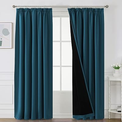 BellaHills 100% Blackout Curtains 2 Panels 90x90 Dark Teal Thermal Insulated