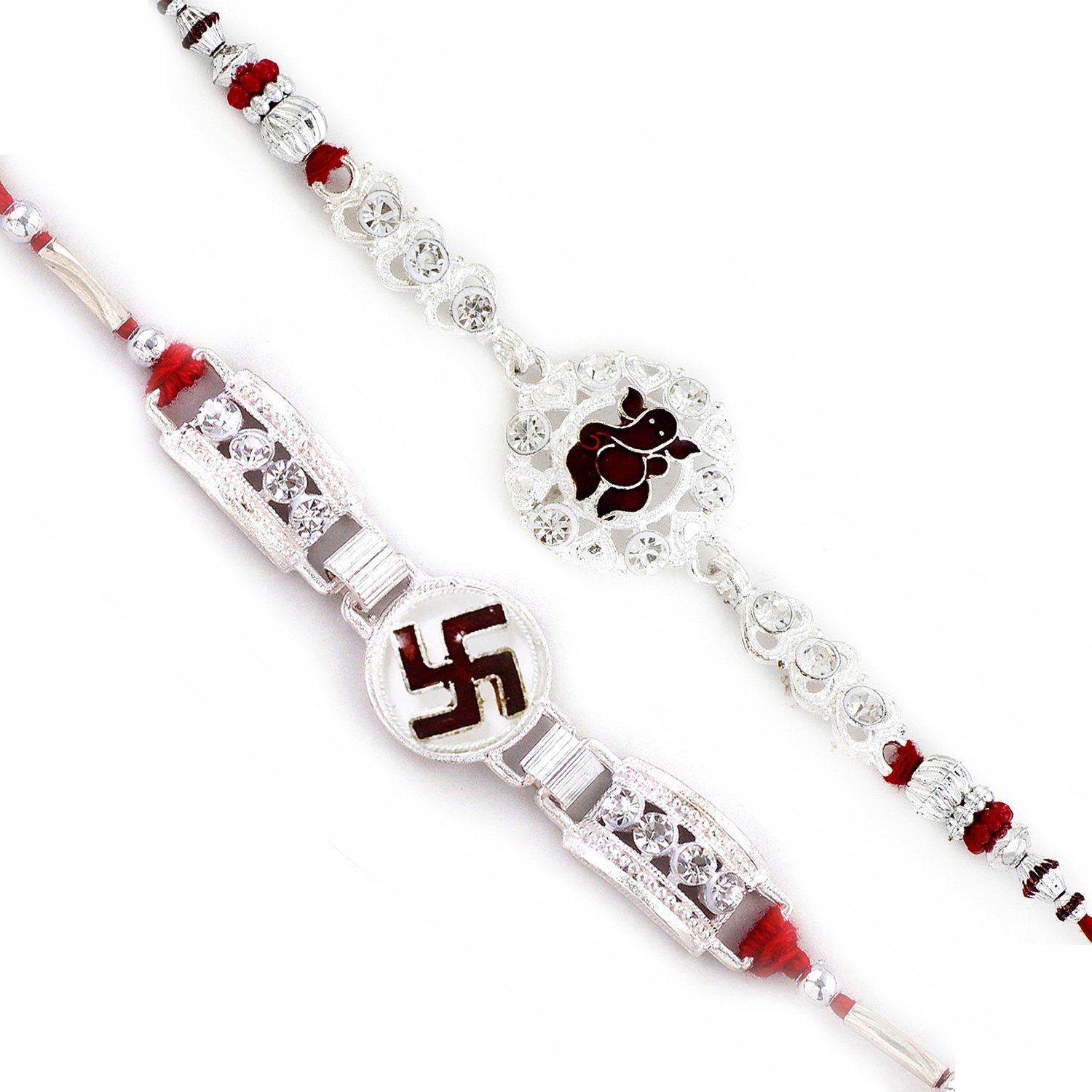 aapno rajasthan set of 2 silver divine rakhi