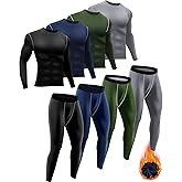 Liitrsh 4 Sets Men's Thermal Underwear Set Winter Fleece Lined Thermal Top and Bottom Set Long Base Layer for Cold Weather