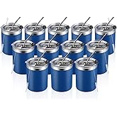 MEWAY 12 oz Lowball, Tumbler Stainless Steel Double Wall Vacuum Insulated Mug with Straw and Lid, Cleaning Brush ，Durable Powder Coated Insulated Coffee Cup for Cold & Hot Drinks (Navy, 12 pack)