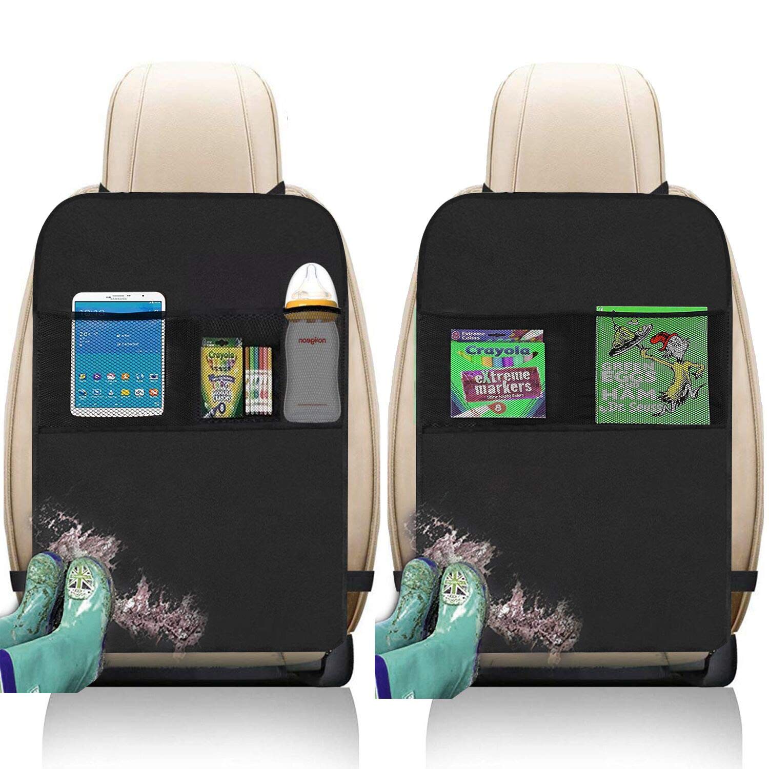 Kick Mats with Organizer 2 Pack Backseat Protector Seat Covers for