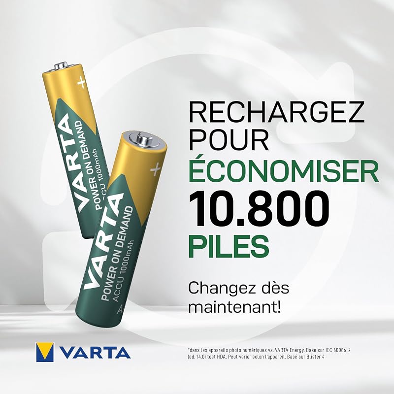 Piles rechargeables AAA, lot de 4, Recharge Accu Power, 1000 mAh Ni-MH, sans effet mémoire, préchargées, prêtes à l'emploi