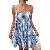 Floerns Women's Plaid Spaghetti Strap Sundress Tiered Ruffle Hem Cute Mini Dresses