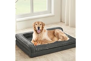 WINDRACING Orthopedic Dog Beds for Large Dogs, XLarge Waterproof Dog Bed with L Bolster Sides, Washable Big Pet Bed with Removable Cover & Non-Slip Bottom, 40 x 28 inch, Gray