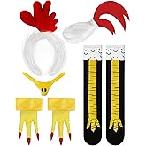 Dkomekii 6-Pack Rooster Costume Accessories Set, Comb Headband, Rooster Tail, Beak Nose Mask, Chicken Feet Covers, Chicken Leg Socks for Halloween Party