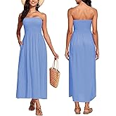 Capuffy Women's Strapless Boho Beach Dress Sleeveless Tube 2025 Summer A Line Sundress with Pockets Flowy Swing Maxi Dress 33