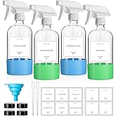 GIVAMEIHF 4 Pack Glass Spray Bottles with Silicone Sleeve,16oz Clear Glass Spray Bottles Refillable Empty Bottle with Adjusta