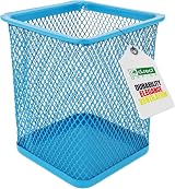 D.RECT Metal Square Pen Holder Cube Mesh Cup Blue 98mm