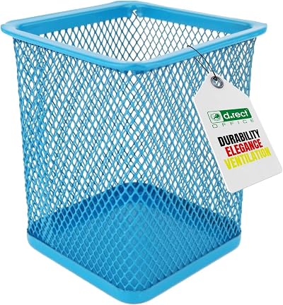 D.RECT Metal Square Pen Holder Cube Mesh Cup Blue 98mm