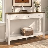 LENTO CHIC 47" Farmhouse Console Table with 3 Drawers, White Entryway Table | Modern Sofa Table with Storage Drawers and Open Shelf. Ideal for Front Door, Hallways, Entrance, Foyer, and Living Room