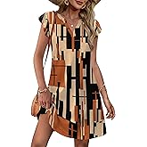 OFEEFAN Spring Summer Dresses for Women 2026 Casual Ruffle Sleeve V Neck Loose Swing Sundresses with Pockets Plain/Print