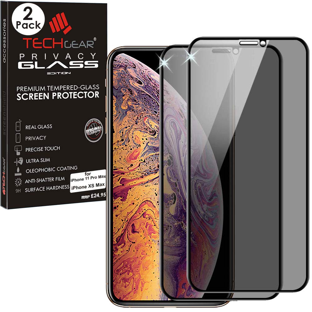 TECHGEAR [2 Pack Anti Spy Screen Protector for iPhone 11 Pro Max, iPhone XS Max - PRIVACY 3D GLASS Edition Genuine Tempered Glass Full Screen Protector Compatible with Apple iPhone 11 Pro Max, XS Max