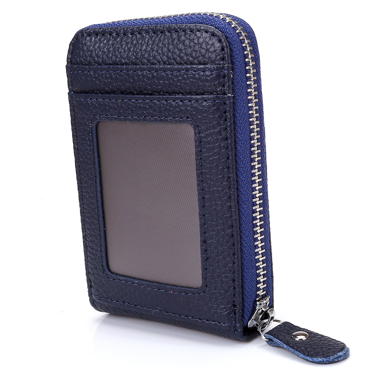 Faleto Accordion Style Leather Mini Credit Card Case Organizer Wallet With Zipper Pocket (Dark Blue)