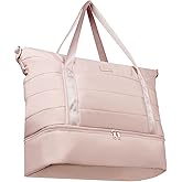 NISHEL Double-layer Weekender Bags for Women, Personal Item Duffle Bag with Shoes Compartment, Large Capacity Travel Bag, Overnight Luggage Bag with Pocket, Pink