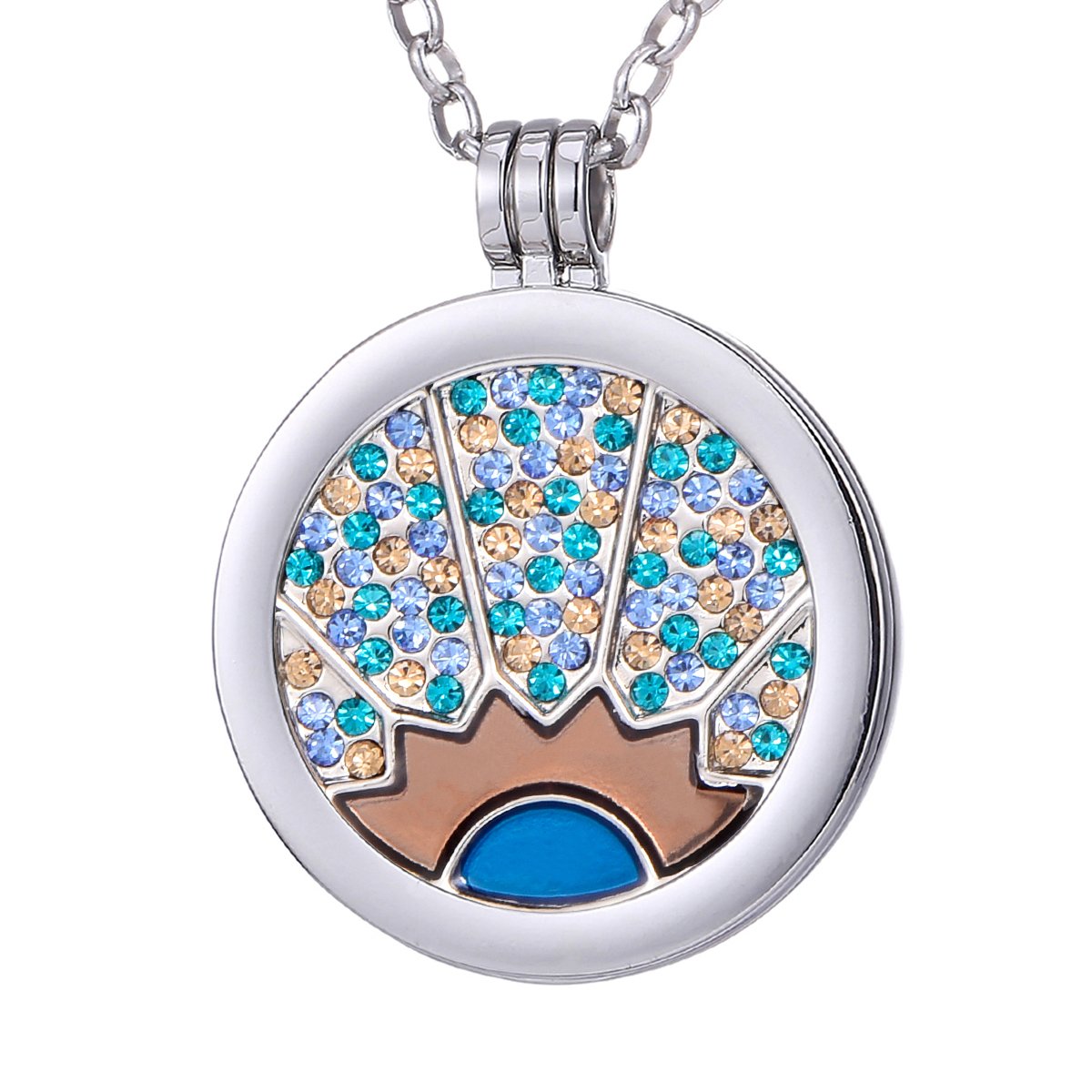 Morella Ladies' Necklace 70 cm Stainless Steel and Pendant with Coin Blue-Gold 33 mm in a Jewelry Bag — image 1