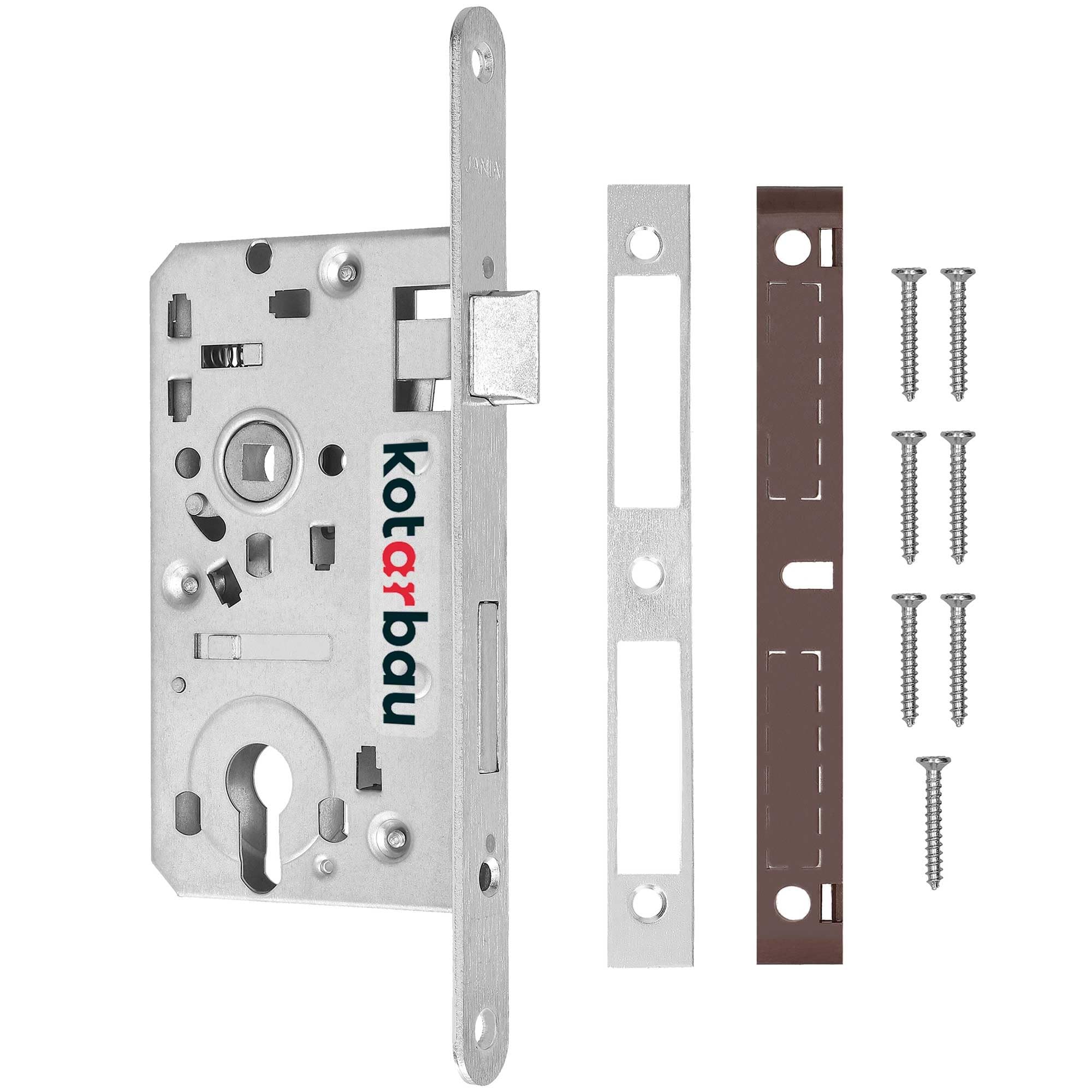 KOTARBAU - Mortise Lock 72/55mm DIN (German Standard) Right Profile Cylinder Door Lock with Backplate Galvanized Steel Rustproof, for Interior, Garden Gate, Front Door, Silver