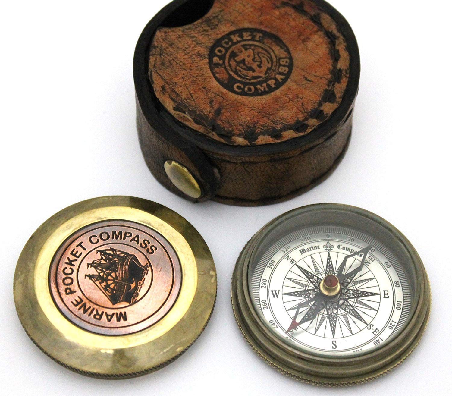 Antique Marine Poem Compass Pocket Compass w Leather Case Pocket Size Gift for Son, Gift for Grandson, Gift for Grandpa.