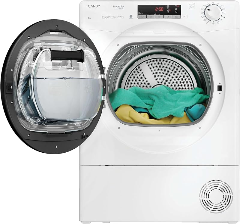 Smart Pro Inverter CRO EH9N4TBE-S, Secadora 9KG, Bomba de Calor, Panel Smart Touch, WiFi, App hOn, 14 Ciclos, 3 Rápidos, Certificado Secado Lana, Snap & Dry, Inicio Diferido 24H, 63DB, Blanco