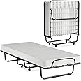 KOMFOTT Rollaway Folding Bed with 4 Inch Mattress, Foldable Rollaway Bed with Memory Foam Mattress for Adults, Portable Fold Up Guest Bed with Steel Frame on Wheels for Home & Office, Made in Italy