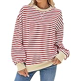 Women's Oversized Striped Sweatshirt Long Sleeve Round Neck Christmas Sweatshirt Loose Pullover Halloween Shirt Top