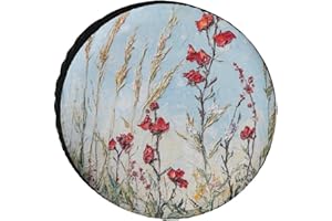 Oil Painting Garden of Red Flowers Camper Spare Tire Cover Nature Flower Protectors Weatherproof Dust-Proof for Camper Travel