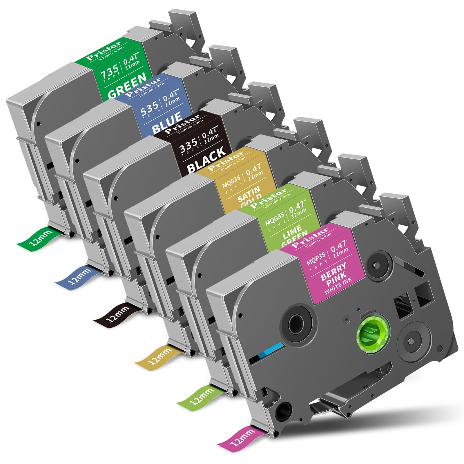 Photo 1 of 6X TZ Tape 12mm 0.47" Laminated Colored Refills Replace for Brother Label Maker Tape, Compatible with Brother PTouch Label Maker PTD210 H110 D220 D600 D400 D410 (Pink/Lime Green/Gold/Black/Blue/Green)