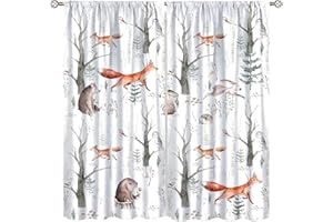 FOCUSBRITE Kids Cartoon Animals Curtains Rod Pocket Woodland Jungle Forest for Baby Boys Bedroom Decor Children Nursery Girls Playroom Window Drapes Fabric Set 2 Panels,42x45 Inches