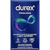 Durex Prolong Condoms with Delay Lubricant, Ribbed &amp; Dotted Condoms for Men, 12 Count