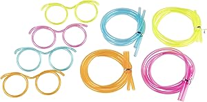 Silly Straw Glasses - 12-Pack Flexible Drinking Straw Novelty Eyeglass Frame, Bar Accessories, for Birthdays, Bridal Showers, Party Supplies, Favors, Game Ideas, 4 Assorted Colors