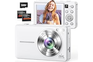 CAMKORY Digital Camera, 4K 64MP Cameras for Photography, Point and Shoot Digital Camera with Auto Focus, Dual Camera, Flash, 16X Zoom, Anti Shake, 32GB Card, Compact Vlogging Camera for Teens, Adults