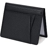 Feelorna Slim Wallet for Men, Compact Cards Case Leather Wallets Large Capacity Credit Card Holder, Fashion Bifold Wallet with 2 ID Window and 8 Card Slots (Black)