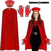 Ramede 5 Pcs Renaissance Cosplay Outfit for Women Halloween Red Velvet Set Hooded Cape Medieval Hat Belt Women Short Gloves for Halloween Carnival Fancy Dress