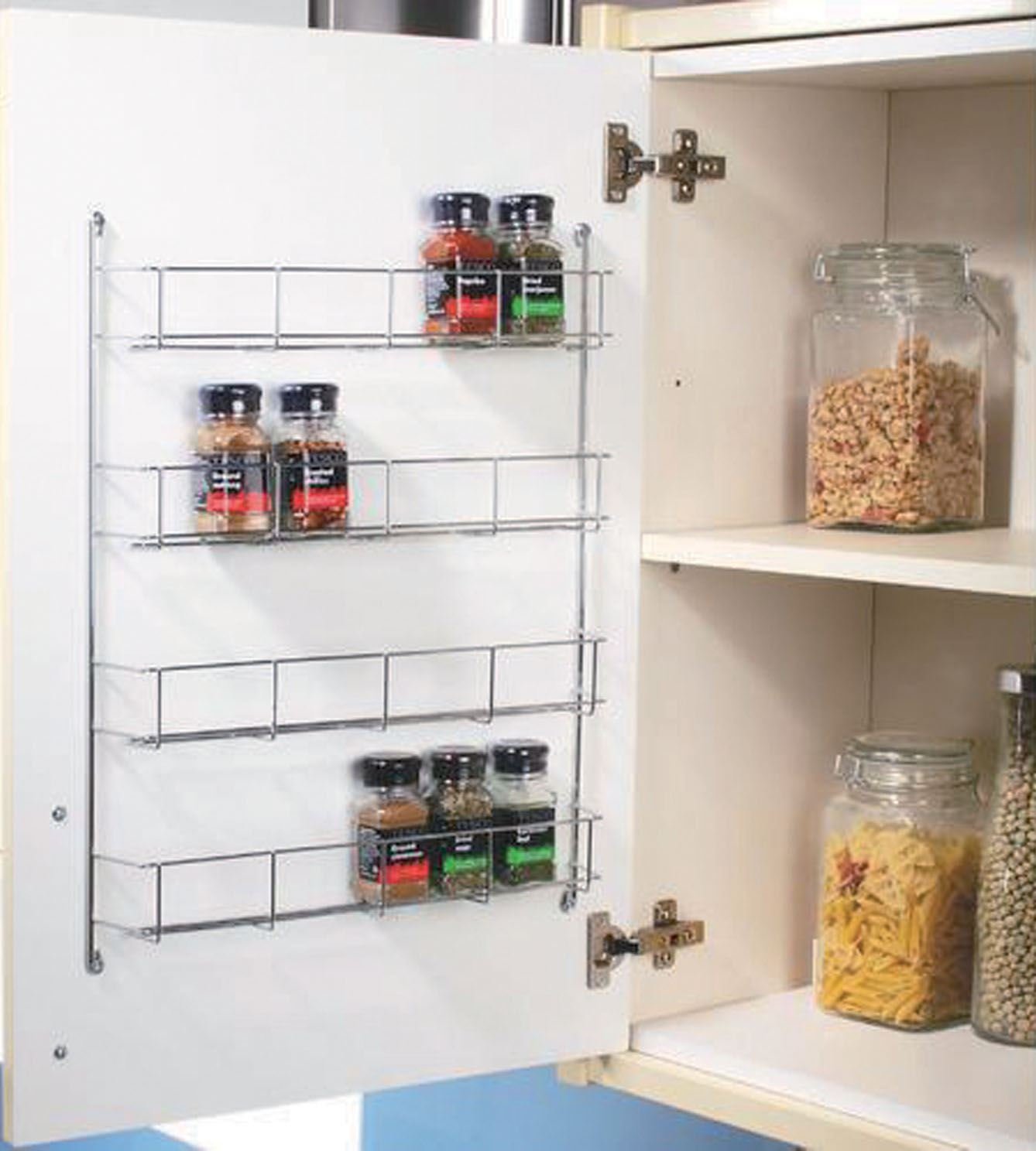 Top Home Solutions® 4 Tier Chrome Spice Rack Back Of Door Spice Jar