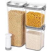 alaboom 3-Piece Vacuum Seal Food Storage Containers with Pump, Airtight Clear Plastic Canister Set, Stackable Pantry Organizer (1.9 QT, 0.95 QT*2)