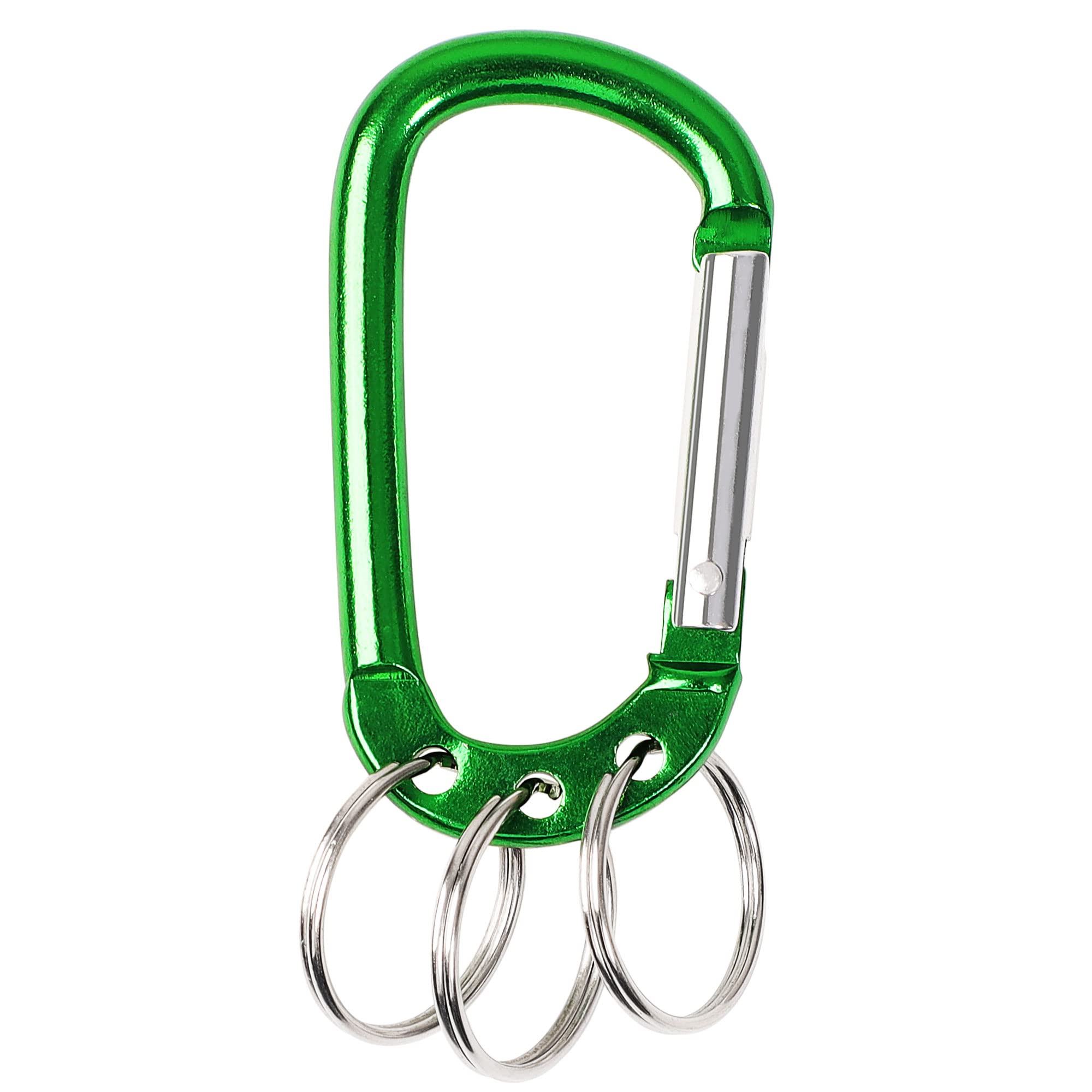 sourcingmap Carabiner Keychain Clip, Aluminum D Ring Clips with 3 Key Ring for Hanging, Large Locking Spring Snap Hook in Loaded Gate Hammock Swing Outdoor Hiking Fishing, 1 PCS Green
