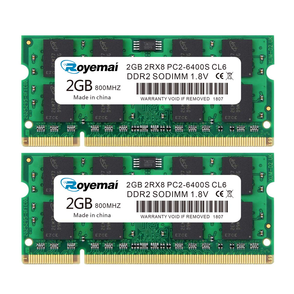 ROYEMAI 4GB Kits (2x2GB) PC2-6400s DDR2 800MHz 2RX8 CL6 1.8V RAM Laptop Memory Upgrage