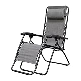 Caravan Sports Zero Gravity Outdoor Portable Folding Camping Lawn Deck Patio Pool Recliner Lounge Chair for Adults, Adjustable Headrest, Gray
